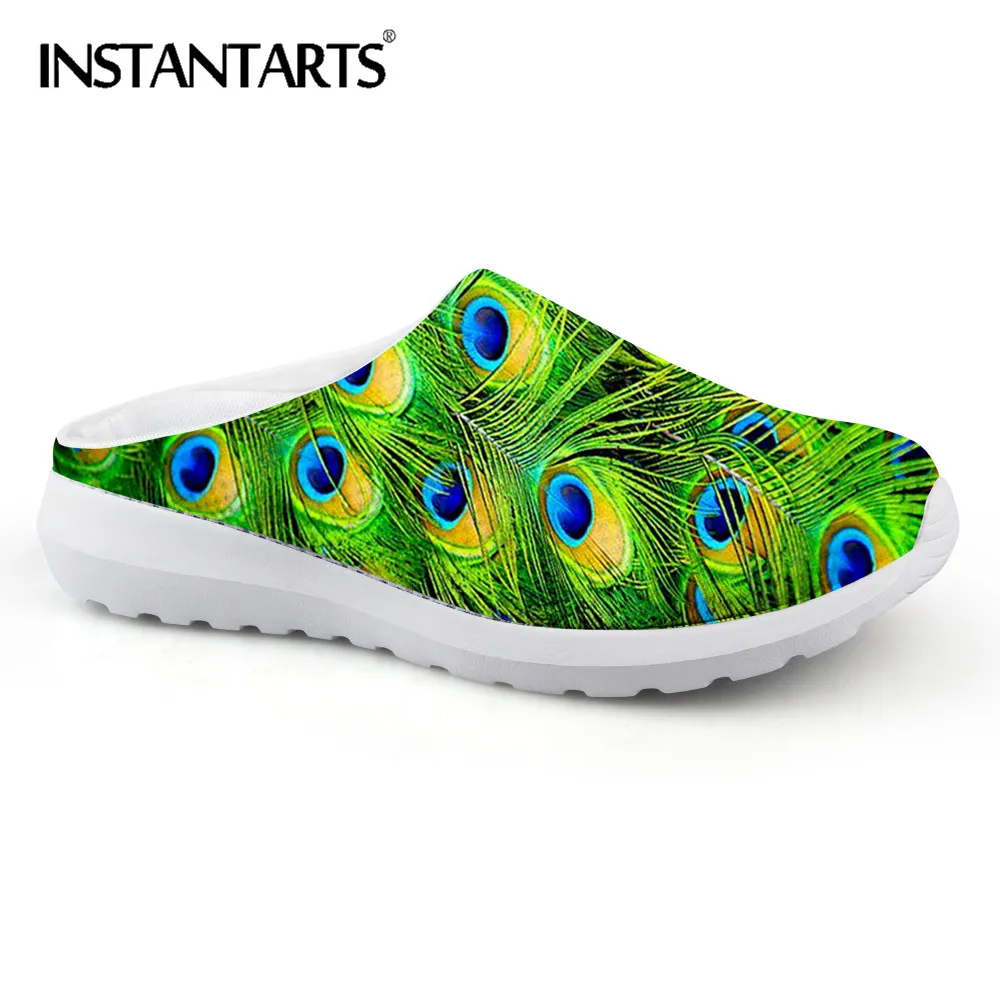 INSTANTARTS Summer Sandals for Women 3D Peacock Feather Printed Ladies