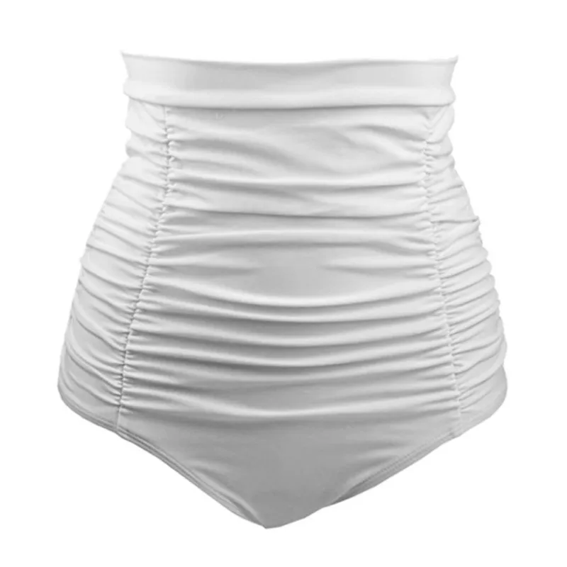

Summer Women Swimming Plus Size High Waist Bikini Bottom Ladies Solid Pleated Swimming Briefs Shorts 3 Color
