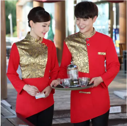 4 Colors 2018 Winter Waiter Waitress Workwear Coat Hotel Restaurant Cleaning Work Uniforms Unisex Long Sleeve Palms Print tops |
