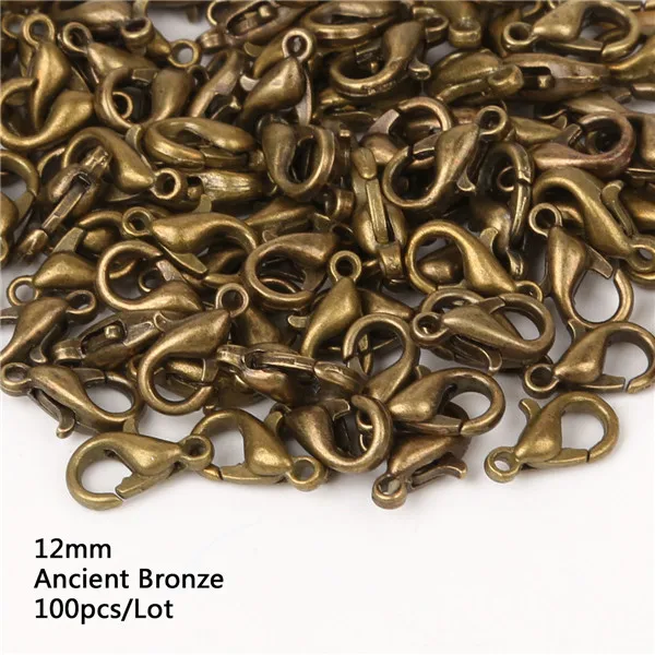 12mm Ancient bronze 100 шт. 10/12/14/16 мм металлические карабины, крючки, станок и золото/родием застежками Крючки для изготовление, поиск ювелирных изделий DIY Цепочки и ожерелья - Цвет: 12mm Ancient bronze