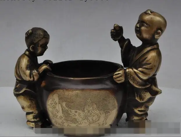 

S01670 china bronze boy lad girl old people elephant statue Tanks Crock Bottle Pot Jar (B0413)