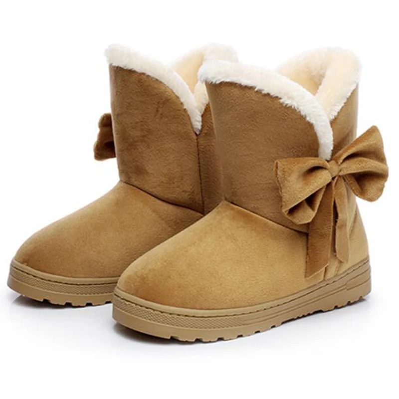 COVOYYAR/ г. милые зимние ботинки с бантом женские Теплые ботильоны на меху Нескользящая зимняя обувь на плоской платформе Лидер продаж WBS936 - Цвет: Коричневый