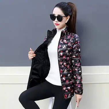 Parka 2019 Winter Jacket women Plus Size Womens Parkas Thicken Outerwear flower print Coats Short Female Slim Cotton basic tops