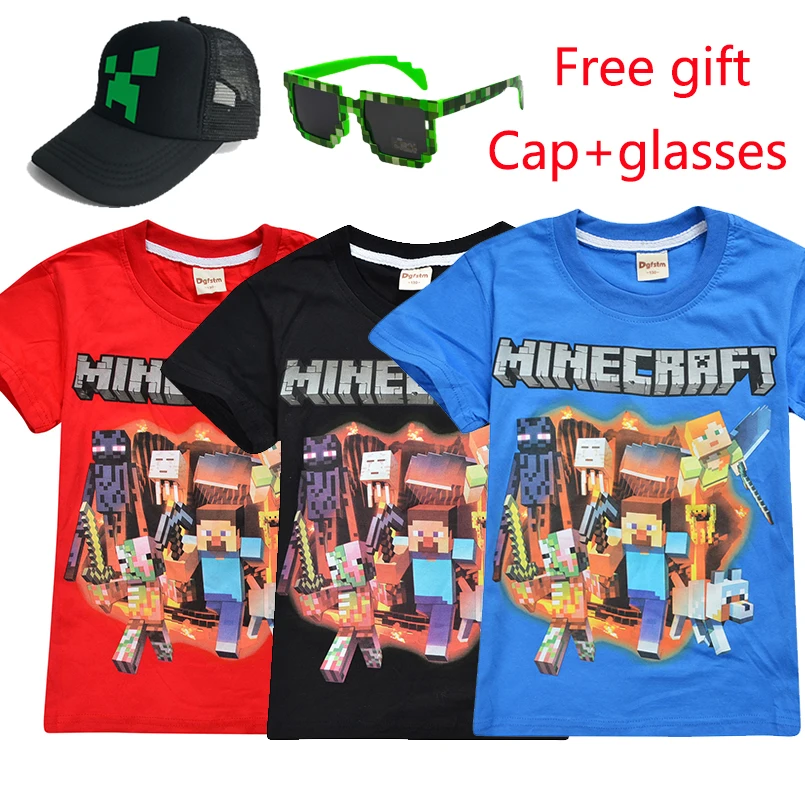 

New Year's 3D Cartoon Minecraft T Shirt Baby Boys Tops Children's Clothing 2019 Summer 100% Cotton Toddler Girls Christmas Shirt