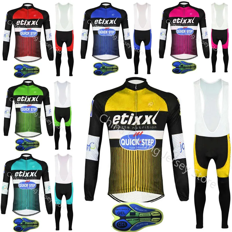 

2019 Quick step New long Sleeve Cycling Jersey Bike Bib Pants Set Men Bicycling jacket Autumn Spring MTB shirt ropa ciclismo D22