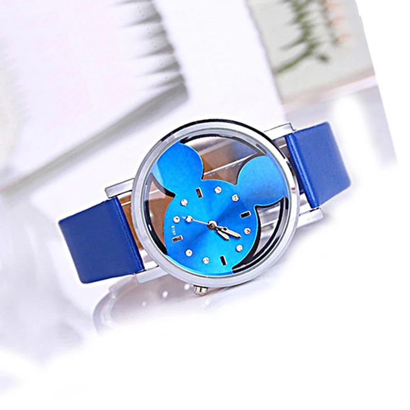 TIke Toker, Feminino Luxo, женские часы с кристаллами, женские Роскошные Кварцевые часы с кожаным Микки Маусом, Kad N Saatleri, Новинка