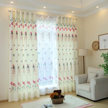 

Cute Princess Printed Curtains for Girl Room Polyester Cotton Nursery Modern Simple French Window Cortinas WP049C