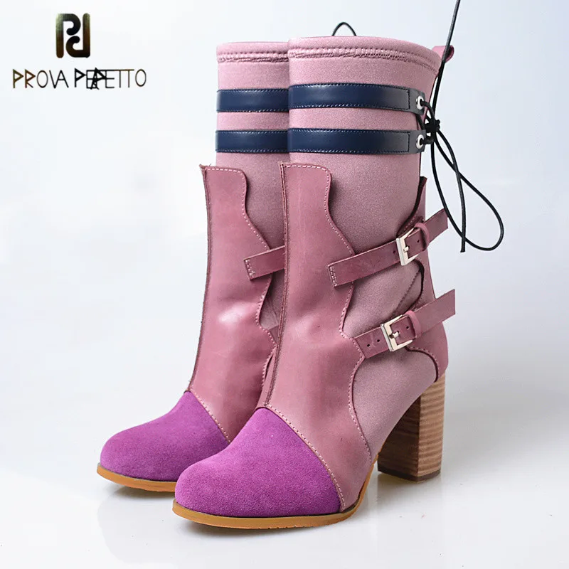 

Prova Perfetto 2018 Newest Styles Women Sock Boots Elastic High Boots Slip On High Heel Mid Boots Women Real Suede Leather Botas
