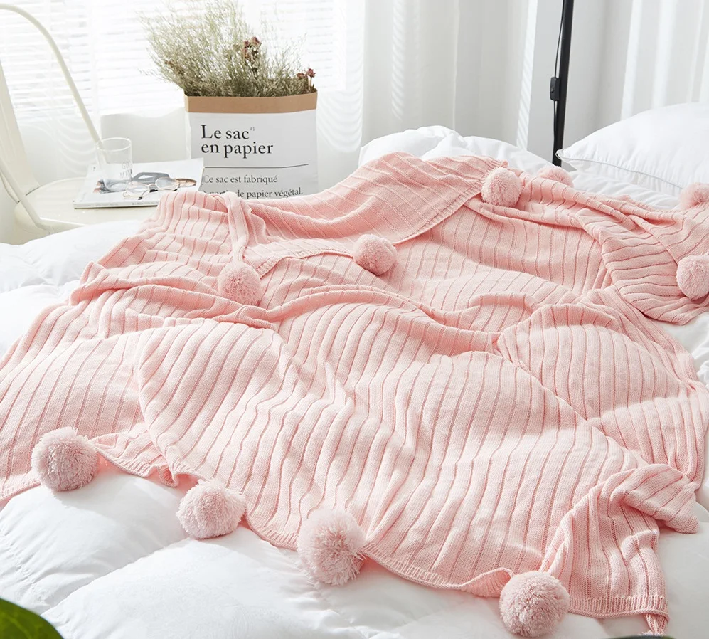 SUSU брендовый качественный хлопковый помпон нитки для вязания Одеяло 100*105 150*200 см для младенцев взрослых двухместная кровать Kitted сбрасывает кровать бегунов
