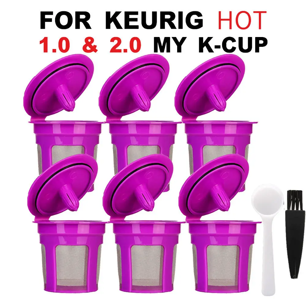 

6 pcs Keuring Refillable Coffee Capsule Reusable K-cup Filter for 2.0 & 1.0 Brewers And Disposible Paper Filter Fit K Cup