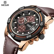 MEGIR Chronograph Sport Watch Men Analog Digital Watch Luxury Genuine Leather Band Fashion Men Watches Relogio