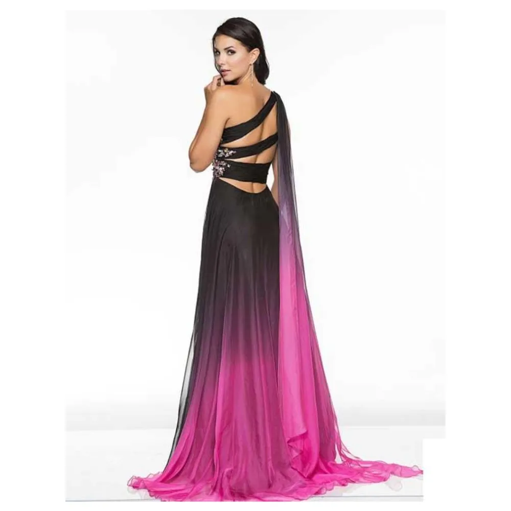 Одно Плечо Вечернее Dress Дешевые Сплит Рукавов Градиент Ombre Пром Платья Длинные