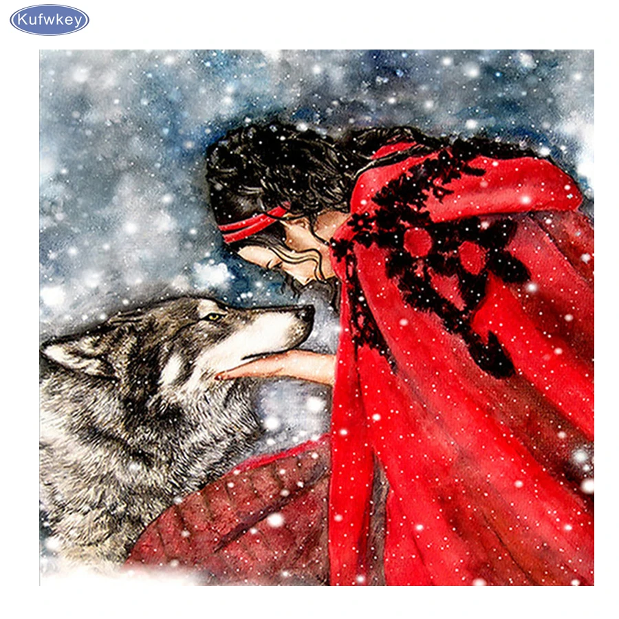 

New 5D DIY Diamond Painting woman and wolf,Full Square Diamond Cross Stitch animals,Rhinestone Mosaic Painting home decor gifts