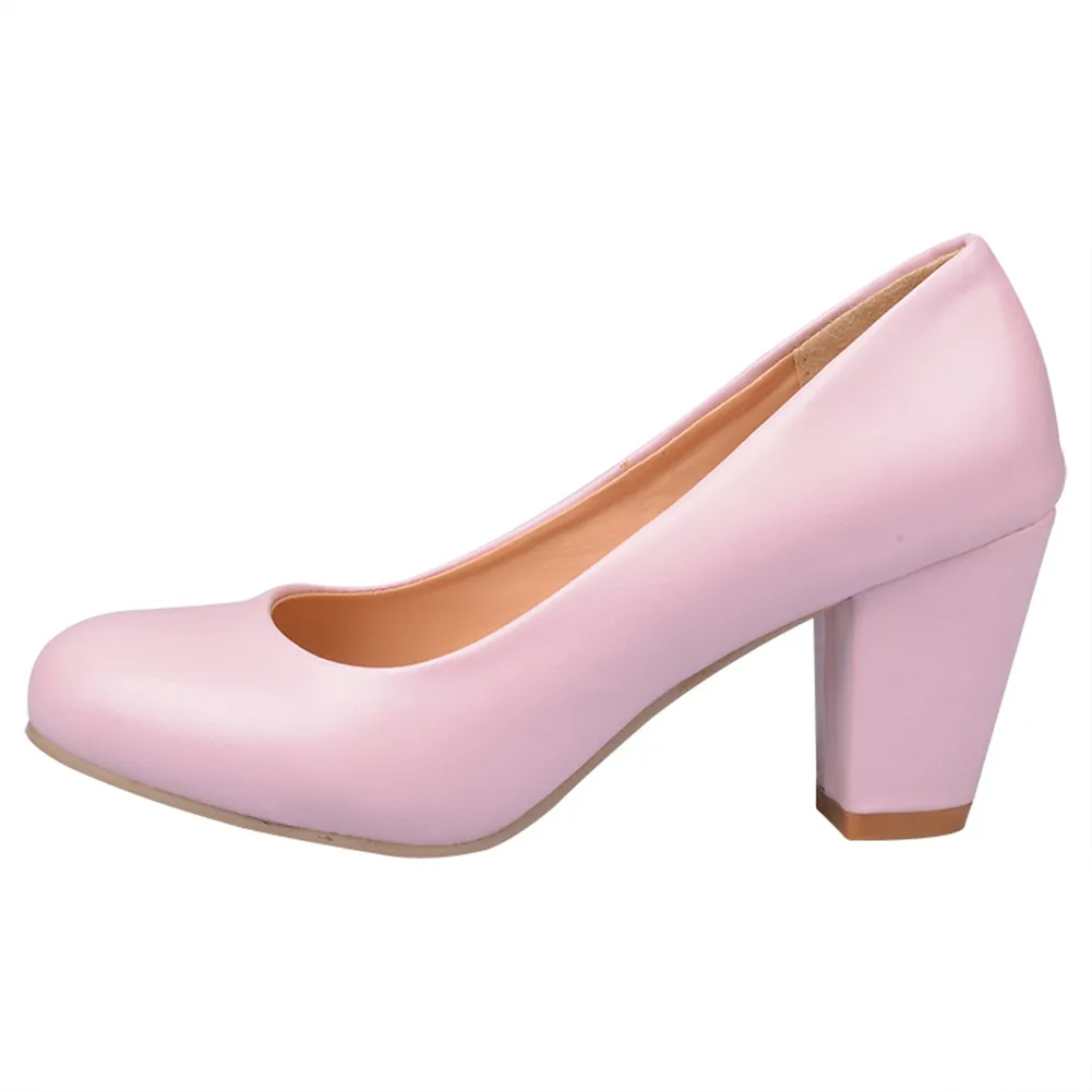 DoraTasia/Новинка, однотонные туфли на высоком квадратном каблуке с круглым носком, женские повседневные офисные туфли-лодочки, весна-осень, большие размеры 31-47 - Цвет: Розовый