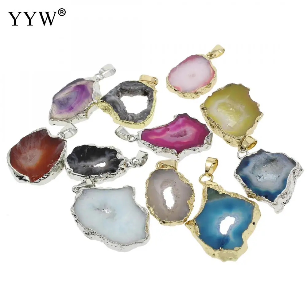 

Newest 1PC Natural Stone Jewelry Crystal Pendant Ice Quartz Irregular Open Agates Connector Green Agates Slices Charms Pendants
