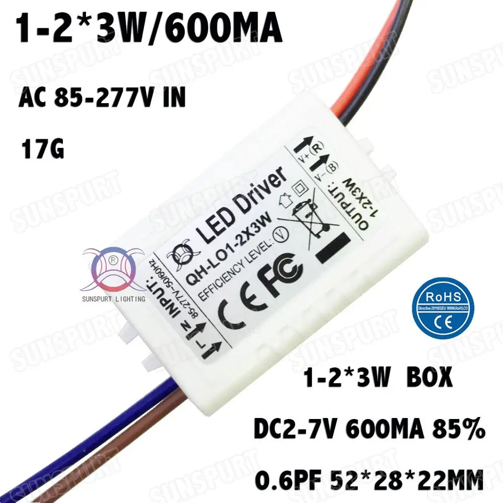 Внешнее 2-60W AC85-277V светодиодный драйвер 1-2x3W 2-4x3W 3-5x3W 6-10x3W 10-18x3W 18-30x3W 600mA DC2-105V постоянного тока с бесплатной доставкой