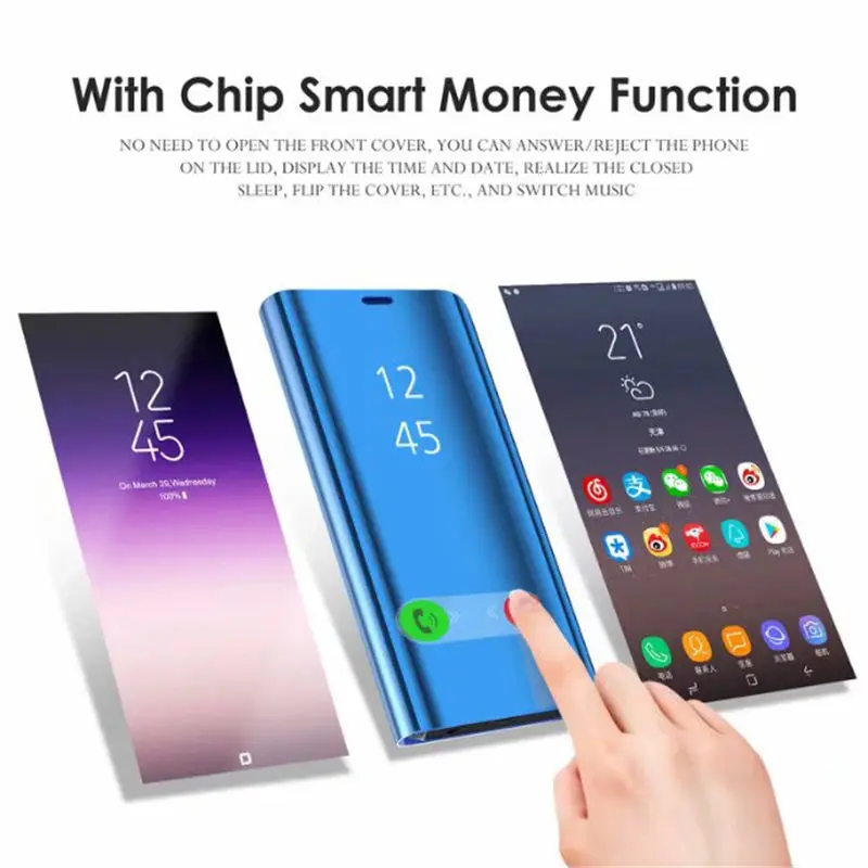 

50pcs/lot Mirror Flip Phone Case Cover For Samsung Note 10 Pro A50 A60 A70 A80 A90 without Fingerprint View Smart Wake Up/Sleep