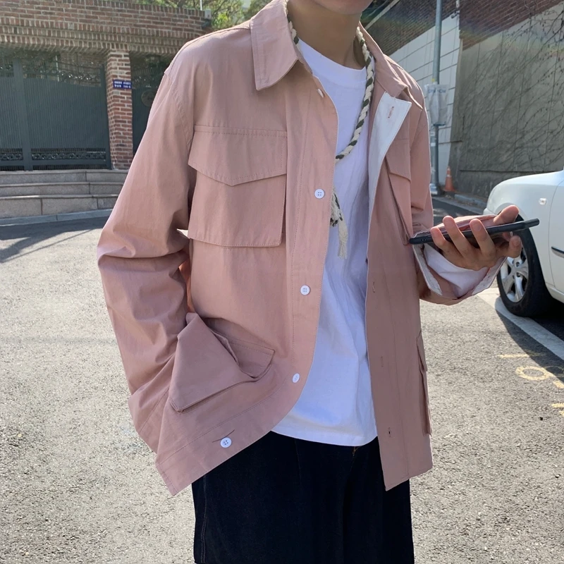 

Autumn New Casual Shirt Men Fashion Solid Color Cotton Shirt Man Streetwear Wild Loose Couple Long-sleeved Shirt Male Clothes