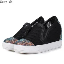 Летняя обувь без шнуровки женские лоферы увеличивающие рост Туфли без каблуков на танкетке повседневная обувь на плоской подошве плюс размер 34-40, 41, 42, 43