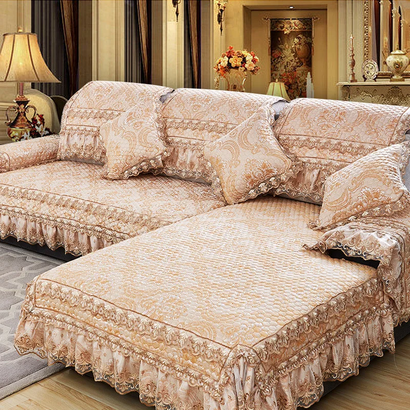 2016 European Quilted Lace Sofa Cover Modern Polyester Sofa Cover Couch
