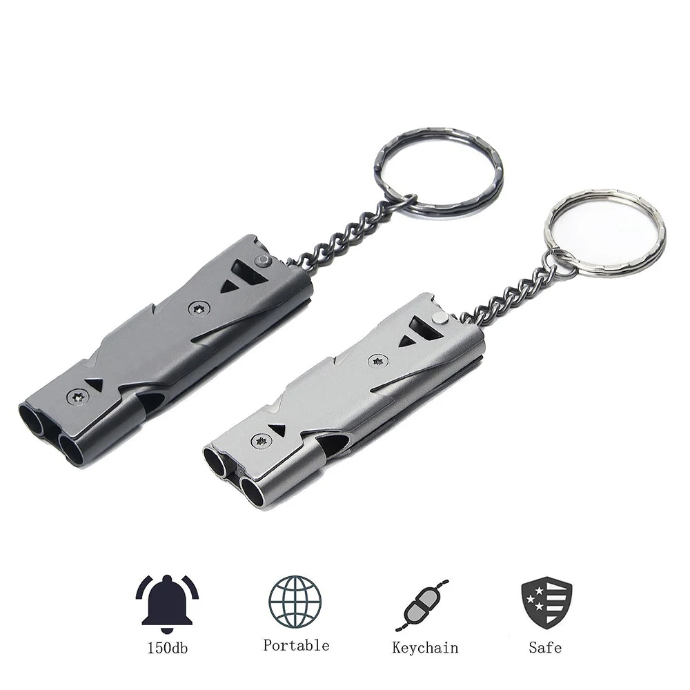 

Stainless Steel Life Saving Emergency SOS Survival Whistle Double Tube High db Outdoor Whistles Keychain Camping Hiking Rescue