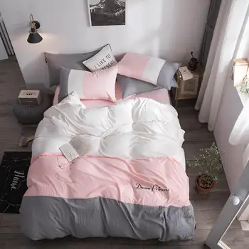 

Bedding Set Color matching Bed Set Luxury Bed Sheet Queen King Size Mashup Duvet Cover Set Grey white pink and orange Bed Linen