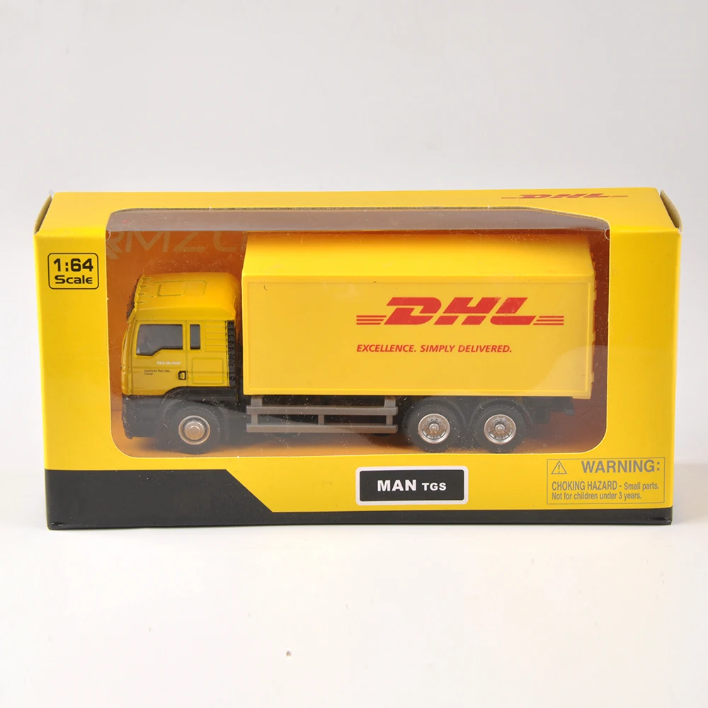 Литой Грузовик 1: 64 масштаб Экспресс DHL грузовик модель желтый контейнер транспортер детские игрушки коллекция подарок