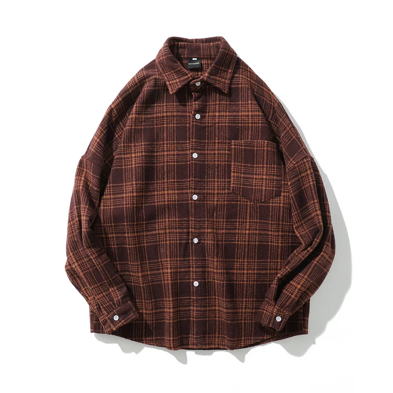 Oversized Flannel Vintage Shirt Men Plaid Long Sleeve Check Shirts For Men Loose Men Button Up Men Shirt Casual Streetwear Modis