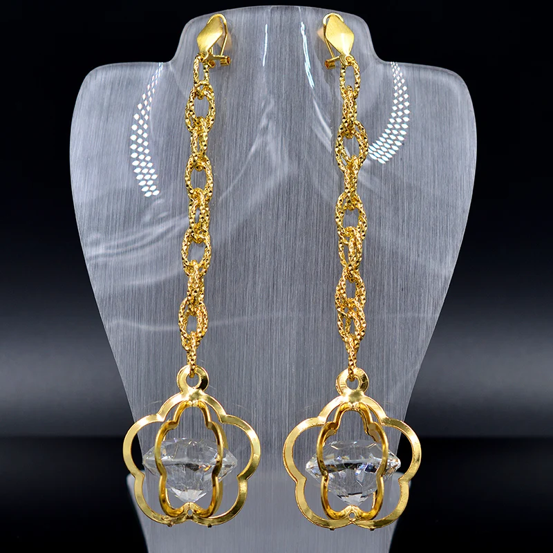 

Sunny Jewelry Fashion Jewelry 2019 Long Drop Dangle Women Earrings High Quality Zircon Flower For Wedding Party Daily Wear Gift