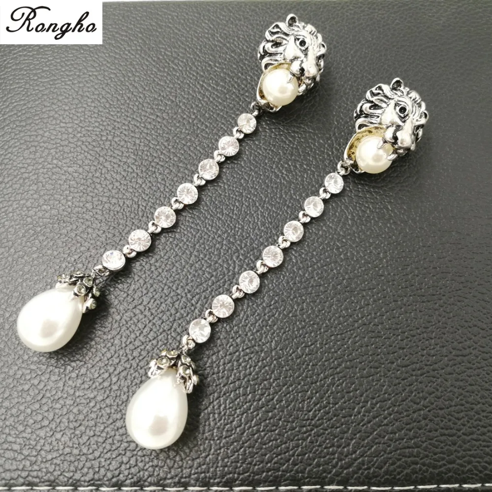 Бренд барокко, винтажная металлическая Львиная головка, серьги-гвоздики для женщин, серьги с кристаллами, жемчужные серьги с подвеской, ювелирные изделия Brincos