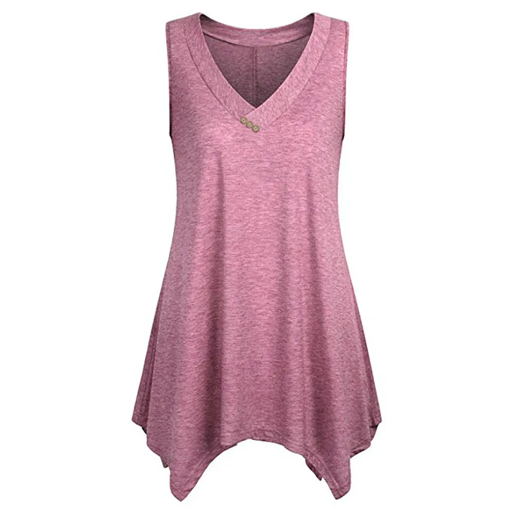 Plus Size Summer Tank Top Womens Tunic Button V Neck Tops Sleeveless