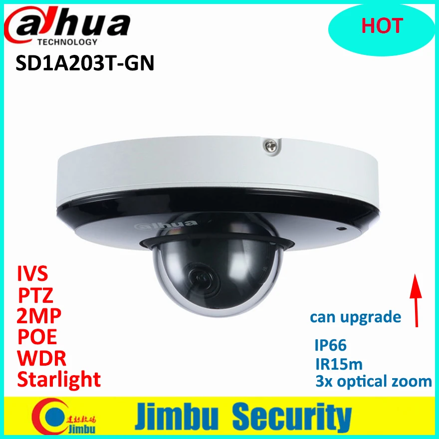 

Dahua PTZ 2MP Starlight IR IP Camera SD1A203T-GN STARVI CMOS IVS PoE IR 15m IP66 built in mic Micro SD card cctv camera