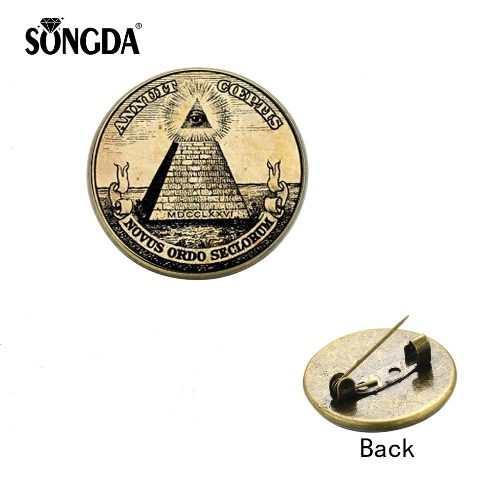Illuminati Masonic Glass Cabochon Pendant Freemason Antique Bronze pin hat