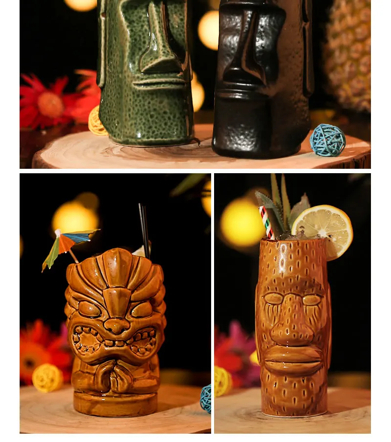 Гавайские кружки Tiki, Коктейльная чашка, пивная кружка для напитков, кружка для вина, керамические кружки Tiki, отлично подходят для коктейльных напитков