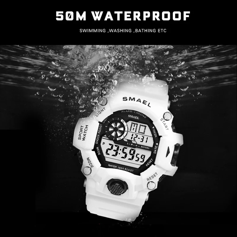 Online Relojes digitales deportivos de cuarzo reloj masculino reloj deportivo SMAEL reloj impermeable para hombre reloj masculino blanco Digital militar