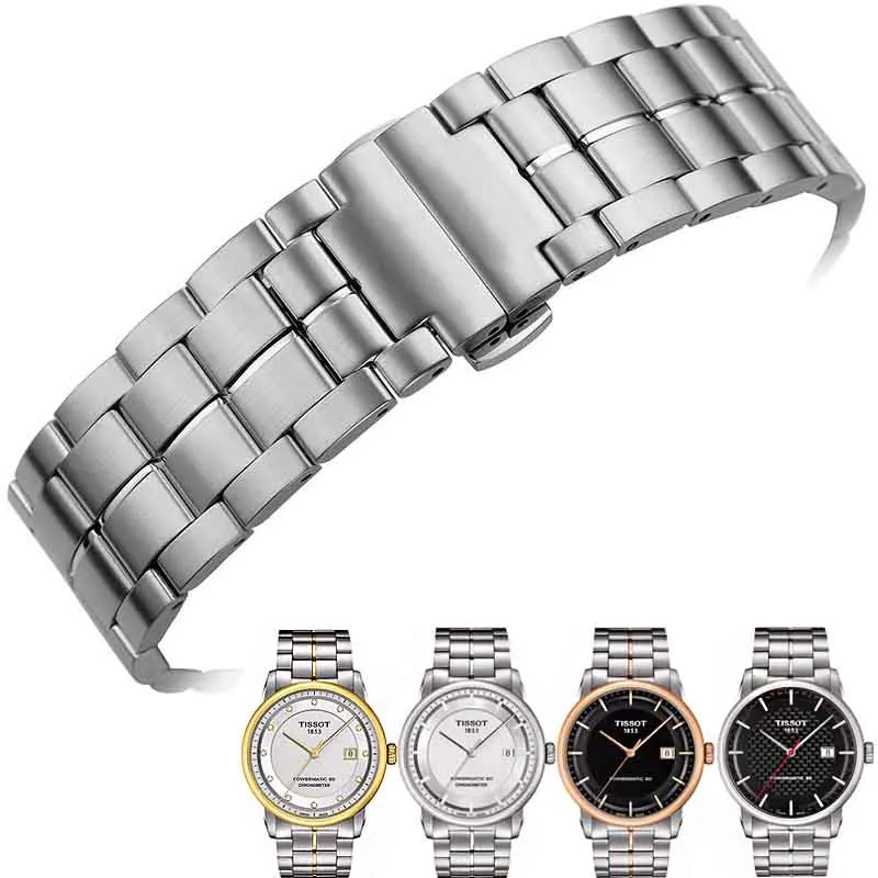 

ShiHui Male stainless solid steel strip steel chain Butterfly clasp watchband accessories 1853 T086 22mm steel Color