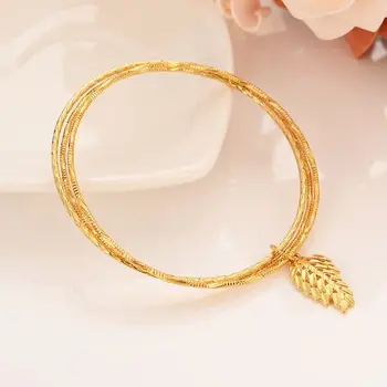 

Wholesale Dubai Gold bangles 22 k Solid Fine Gold Finish Ethiopian 3 round leaf bangle bracelet African Women jewelry Charm