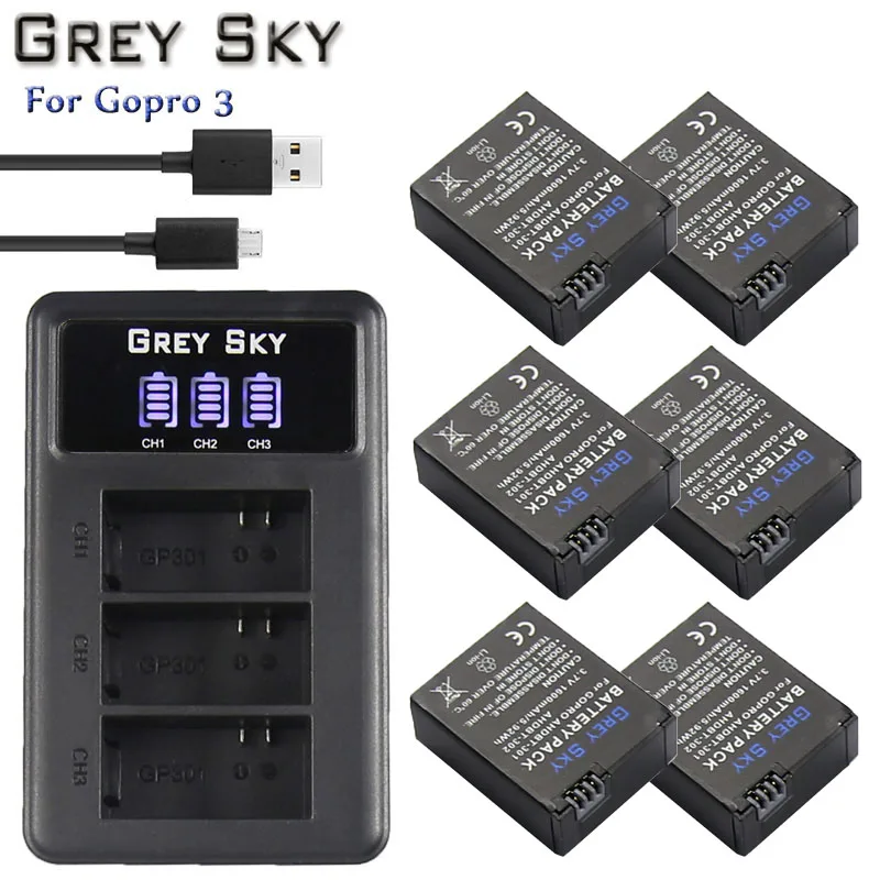 

bateria Gopro Hero 3 hero3 3+ Battery + LED 3-Slots USB Charger for GoPro HERO3 black/silver/white Action Camera accessories