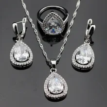 Gota de agua Blanca Creado Topacio de Color Plata Mujeres Joyería Fija el Collar/Colgante/Pendientes/Anillos de Caja Libre
