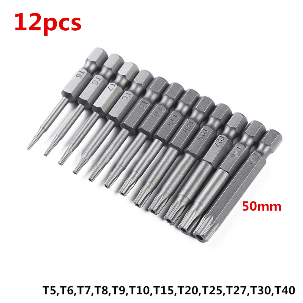 

12pcs Hex Shank S2 Magnetic Precision Hollow Batch Head 50mm Plum Blossom Head Torx Screwdriver Hole