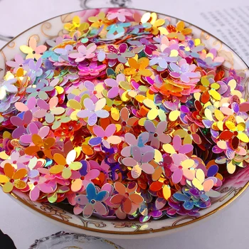 

30g/lot PVC Sequins 10mm Flower With 1 Center Hole Plum Blossom Cup Loose Sequins Shining Mix Colors Confetti