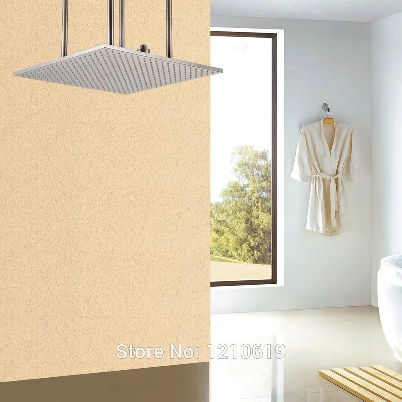 Uythner Newly Brass Big Shower Head w/ Ceiling Mount Arm Nickel Brushed