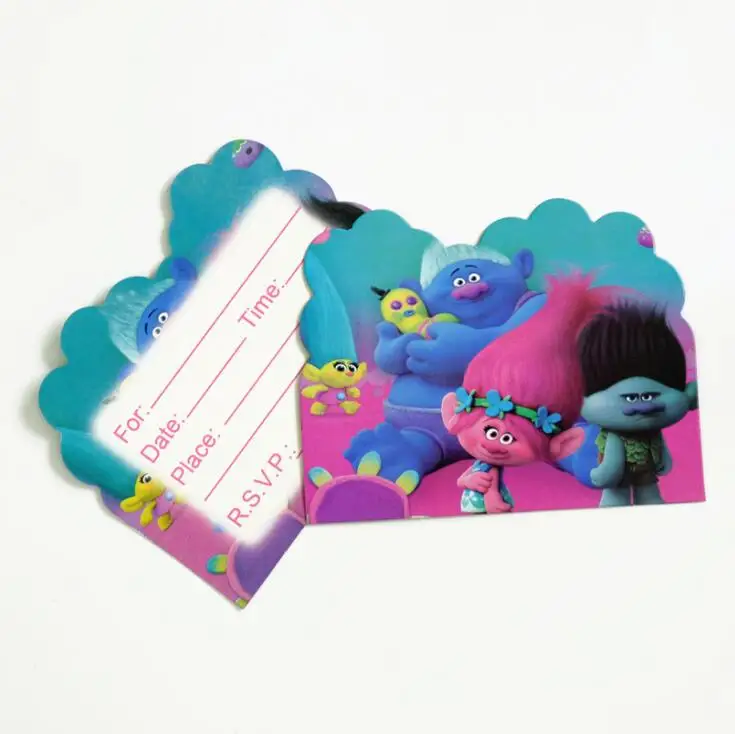 

10pcs 11*14cm Trolls Theme Invitation Card Birthday Party supplies Cartoon party decoration