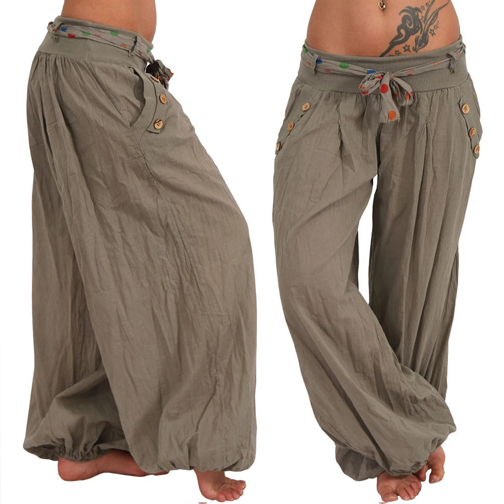 

Women's Fashion Plus Size Solid Color Casual Long Pant Loose Baggy Beach Harem Pants Ladies Wide Leg Trousers