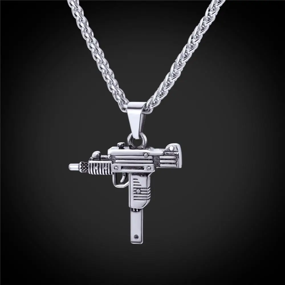 Unisex's Gold Gun Black Men Necklace Stainless Steel Cross Pendant Link Chain