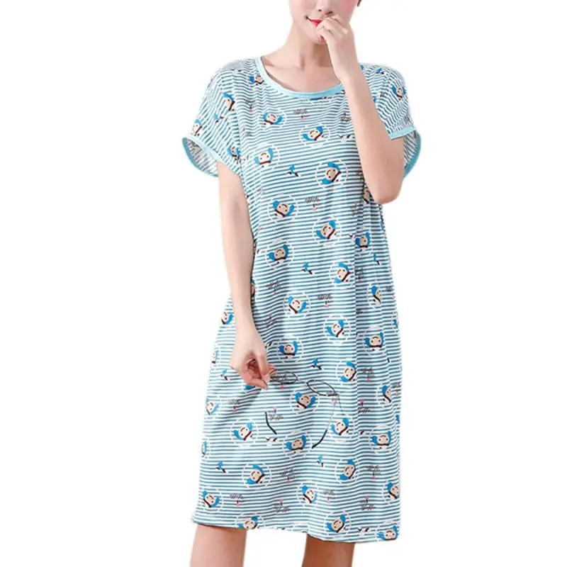Женская Летняя короткая ночная рубашка с рукавами «летучая мышь» для девочек, ночная рубашка с рисунком фламинго, ананаса, в полоску, с принтом из молочного волокна, большие размеры - Цвет: NO.N