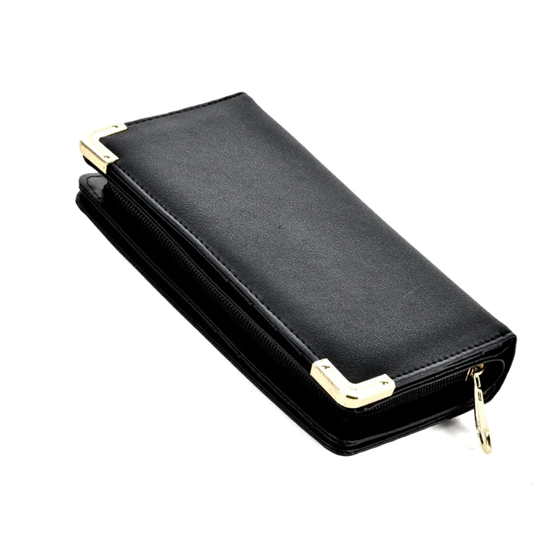Большой Вместительный женский кошелек длинный кожаный клатч сумочка ручная сумка бумажник портмоне держатель для карт сотовый телефон кошелек женские большие кошельки - Цвет: Черный