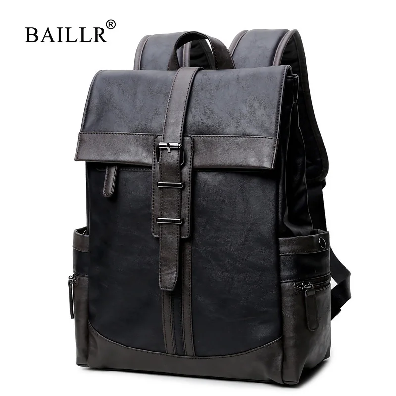 

Men's Backpack Casual Men Daypacks pu Fashion Travel Backpacks mochila Simple Patchwork Large Capacity Men's Leather Backpack