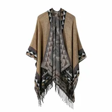 Сексуальное Женское зимнее вязаное кашемировое пончо в Западном ретро стиле, накидки, кардиганы, свитера, пальто, зимние теплые шарфы
