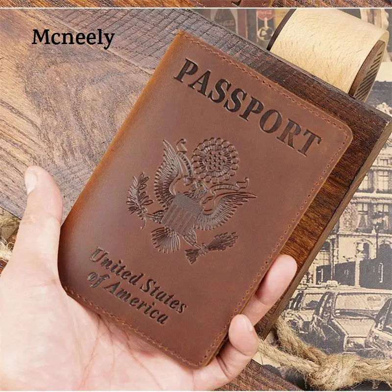 Кофейная, США, Crazy Horse, Кожаная Обложка для паспорта, твердый, для паспорта, бизнес, унисекс, натуральная кожа, прочный, для путешествий, кошелек, чехол